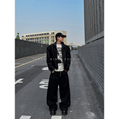 男宽松阔腿高街拖地裤 THREENINE 街头金属扣门襟设计感牛仔裤 百搭