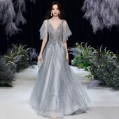 宴会小礼服遮手臂显瘦大码 胖mm艺考高端演出礼服年会主持晚礼服女