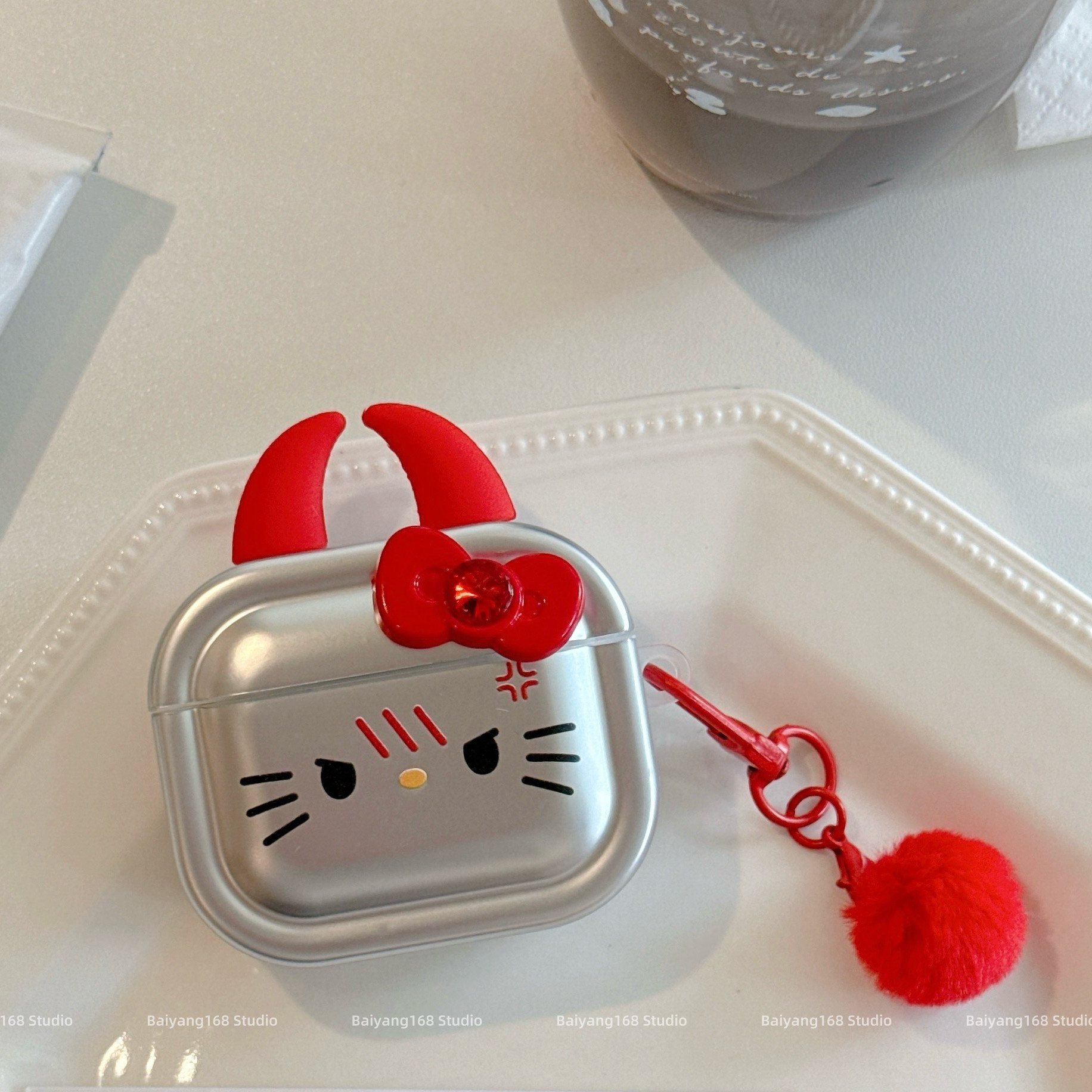 ins红色恶魔角猫咪适用airpods4保护套苹果耳机保护壳ai