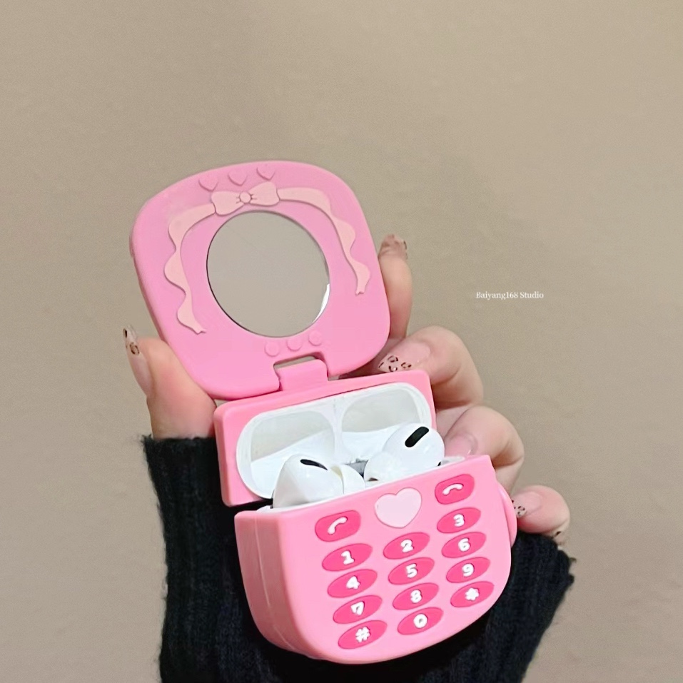 Airpods硅胶翻盖电话镜子耳机壳