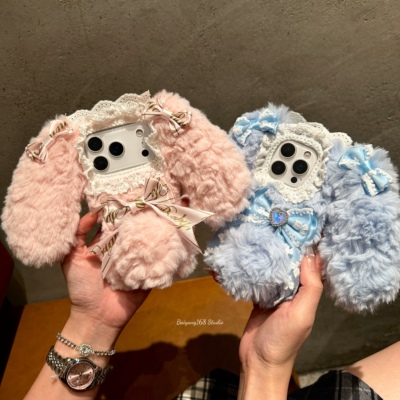 毛绒蝴蝶结兔耳朵iPhone手机壳