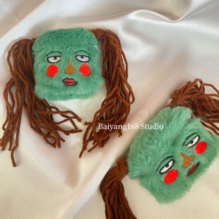 丑萌卡通毛绒辫子女孩适用苹果耳机保护套airpodspro2代无线蓝牙耳机壳AirPods二代ipod耳机套airpods3保护壳