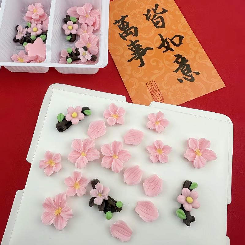 可食用巧克力粉色桃花花朵蛋糕装饰摆件翻糖小花甜品烘焙插件