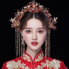 秀禾服头饰简单大方凤冠皇后大气新娘结婚长流苏2021年新款皇冠