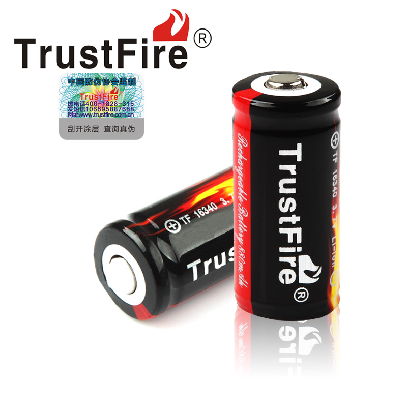 正品TrustFire神火16340 123A可充电锂电池 足容量880MAH 3.7V