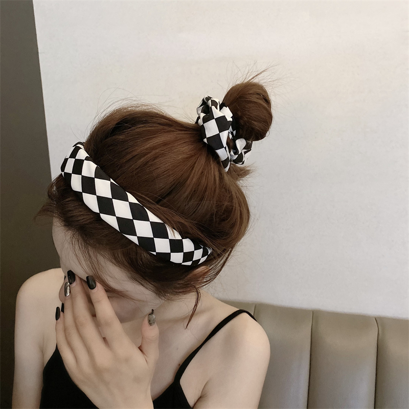 夏天多色棋盘格发卡发箍宽边头箍同款大肠发圈发饰女