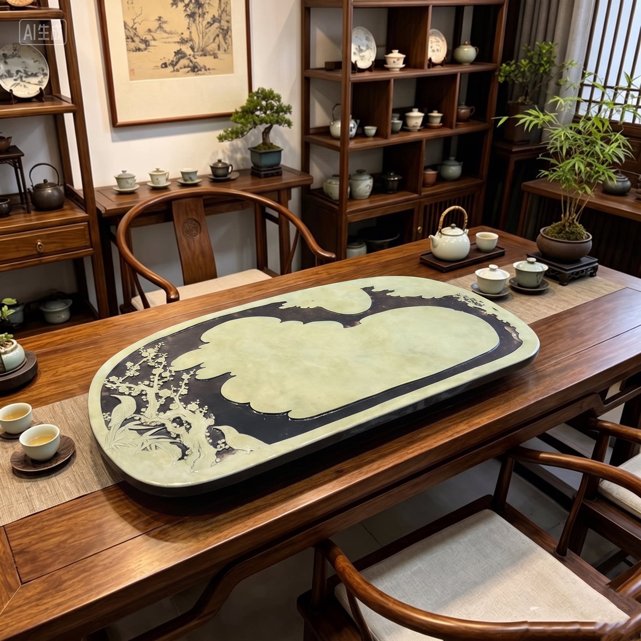 石雕一路连科茶盘干泡紫袍玉手工雕刻茶盘茶海收藏工艺品