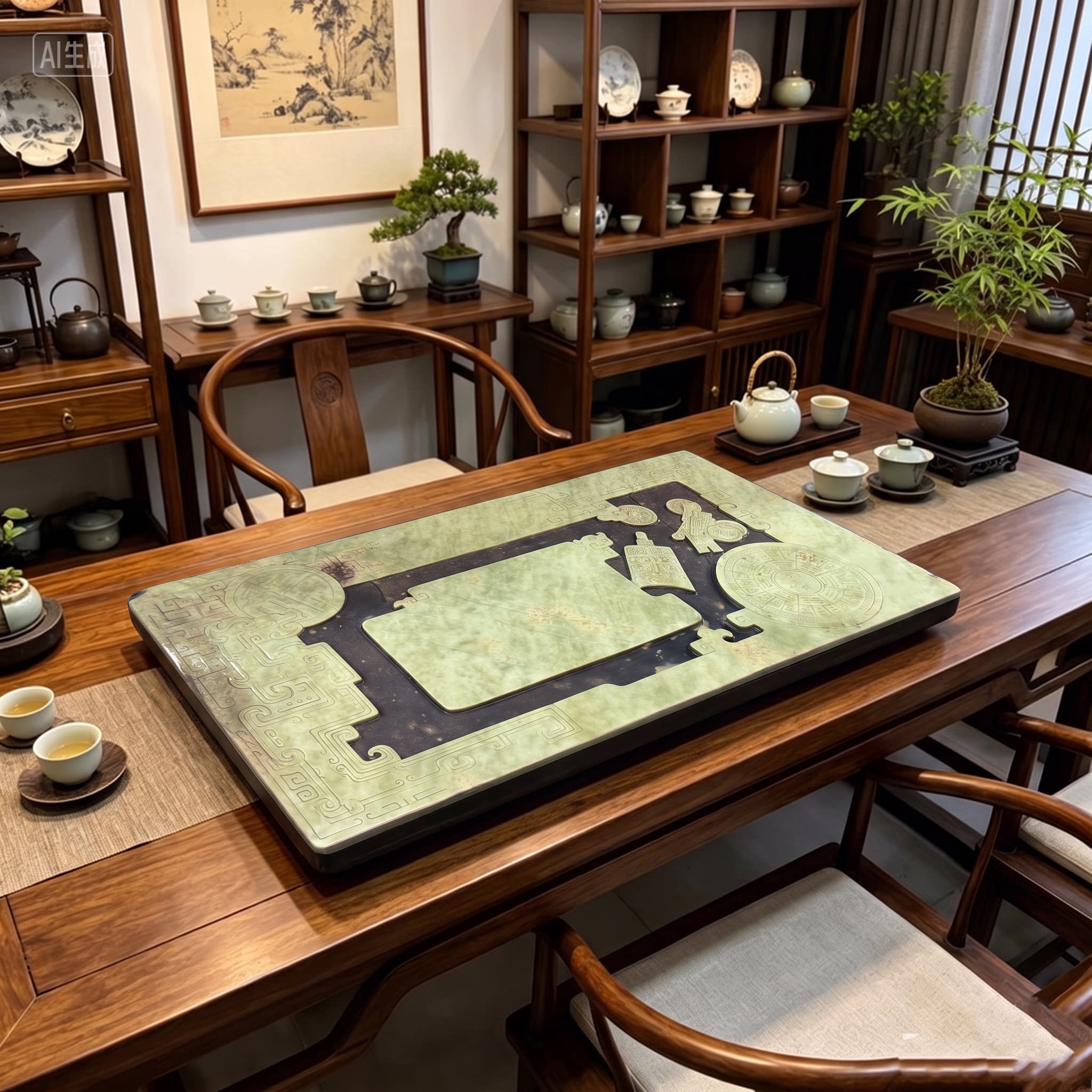 八特石雕一路连科茶盘干泡紫袍玉手工雕刻茶盘茶海收藏工艺品