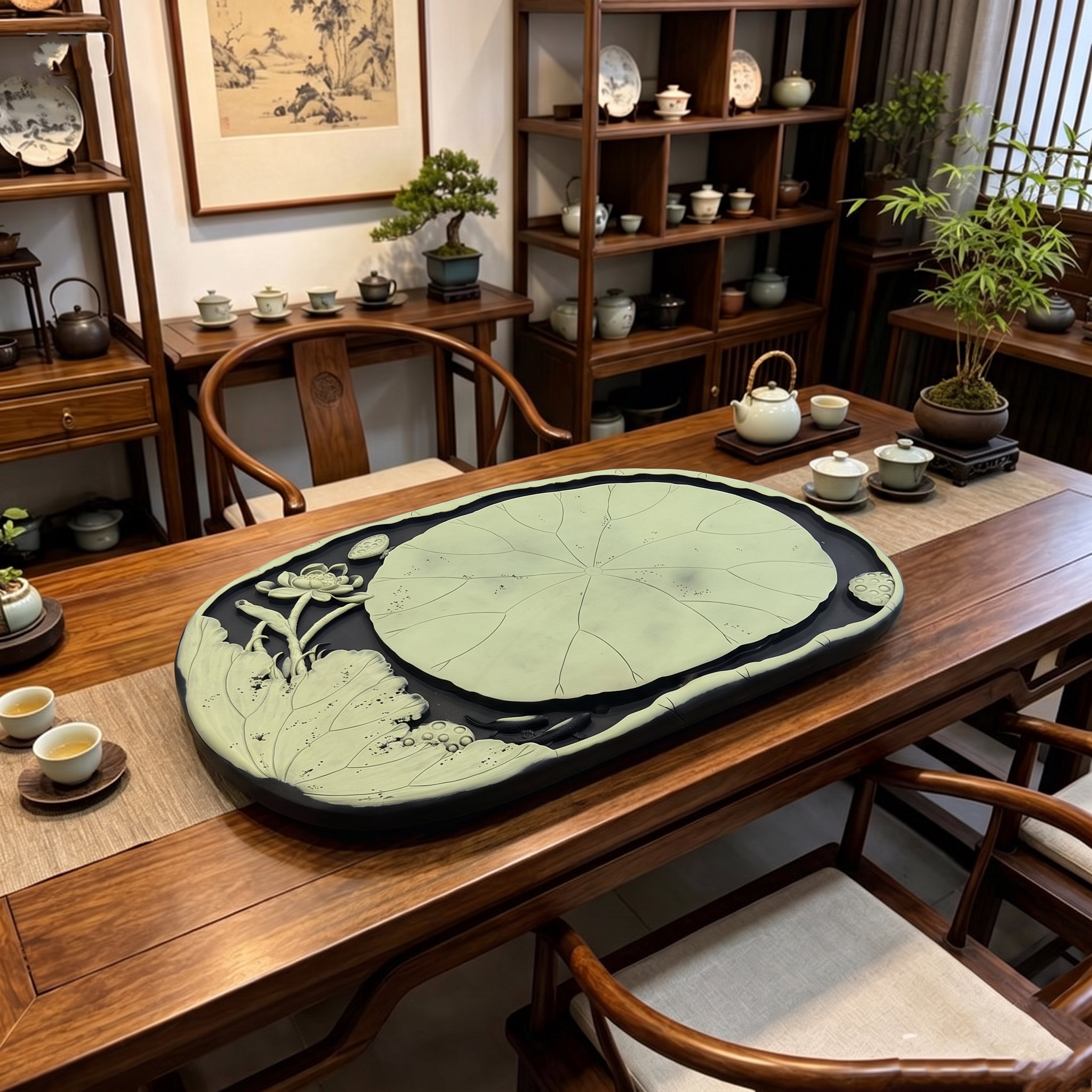 贵州天然紫袍玉带石茶盘梵净山水雕刻长方形老料大师工简约风格
