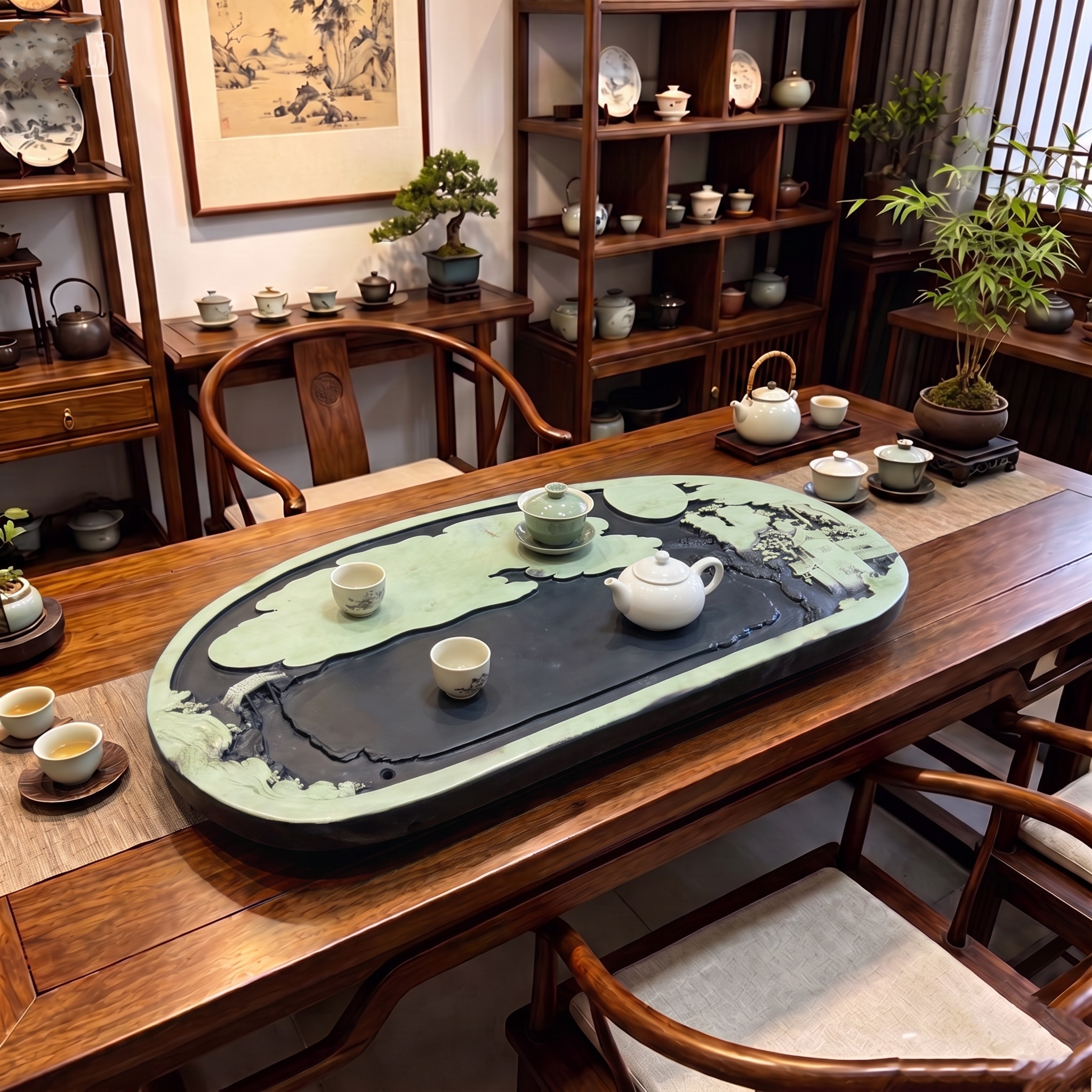 八特石雕一路连科茶盘干泡紫袍玉手工雕刻茶盘茶海收藏工艺品