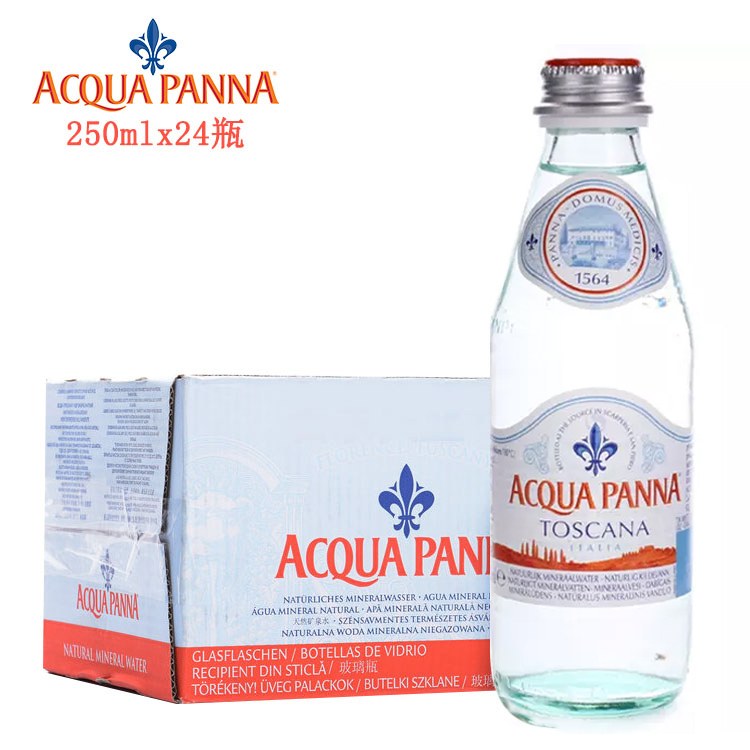 意大利进口Acqua Panna/普娜饮用水天然矿泉水250ml*24瓶 玻璃瓶 咖啡/麦片/冲饮 饮用水 原图主图