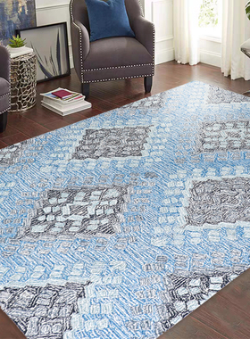 美式轻奢地毯客厅进口手工羊毛茶几毯卧室床边毯后现代法式风地毯