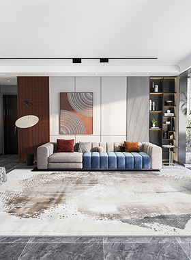 新中式客厅茶几地毯现代轻奢灰色高级书房卧室美式侘寂风可水洗毯
