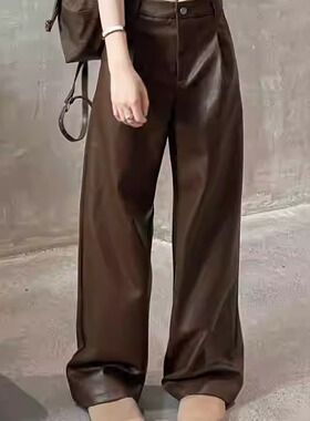 2024皮裤女秋冬韩版复古高腰直筒显瘦休闲裤PU皮阔腿裤子潮