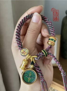 绿度母法眼唐卡手编藏式热贡矿物手绘唐卡手绳