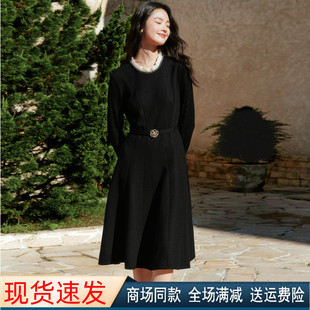 修身 珂莱商场同款 黑色针织袖 新款 显瘦软羊毛连衣裙子女 2025秋冬季