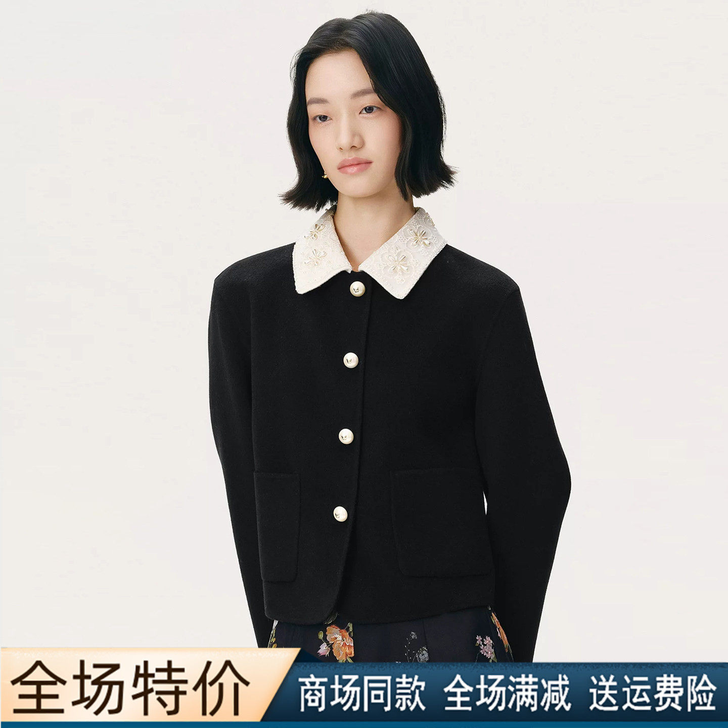 珂莱商场同款短款羊毛呢大衣外套