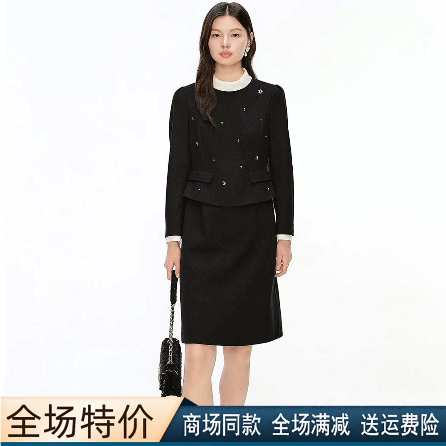 珂莱商场同款2026春冬季新款圆领假两件收腰显瘦毛呢子连衣裙子女,女装/女士精品,连衣裙,淘宝优惠券,粉丝福利购,淘宝优惠卷