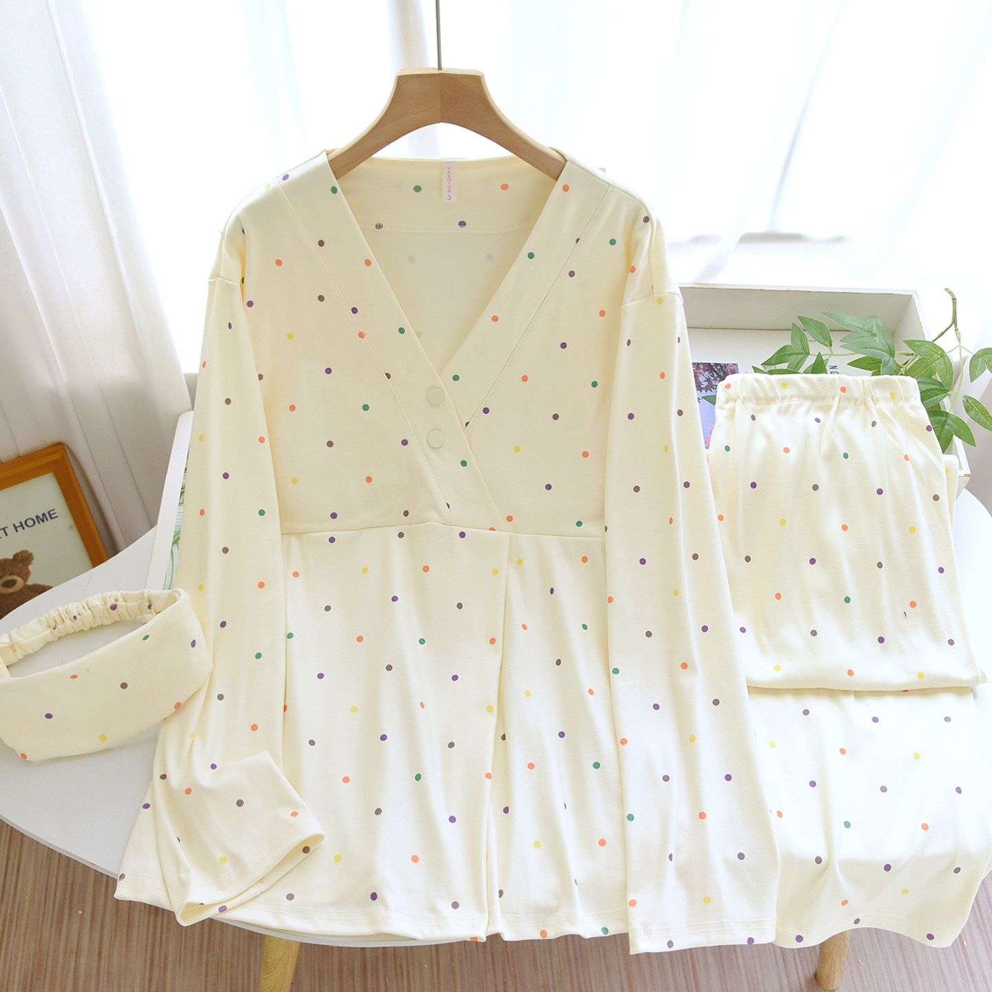 德绒月子服春秋季产后V领哺乳衣