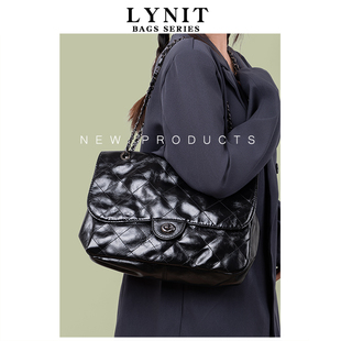 LYNIT 托特包包女2024新款 复古流浪包菱格链条大容量单肩包托特包