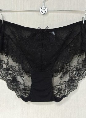 韩国EBLIN专柜正品黑色镂空透明性感蕾丝无痕平角内裤女底裤