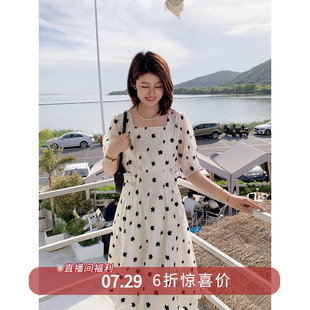 方领泡泡袖 法式 7.29 小花莱赛尔天丝印花连衣裙女夏 6折福利款