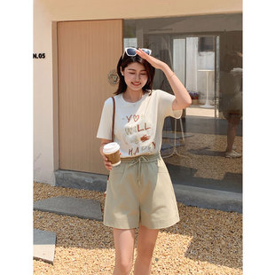 紫璐莱夏日星冰乐 T恤上衣女907X 设计感立体珠片刺绣凉感字母短袖