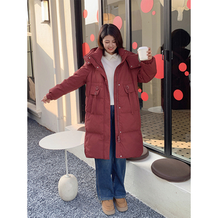 紫璐莱寒流暖盾~新年氛围感红色防风保暖白鸭绒连帽羽绒服外套14X