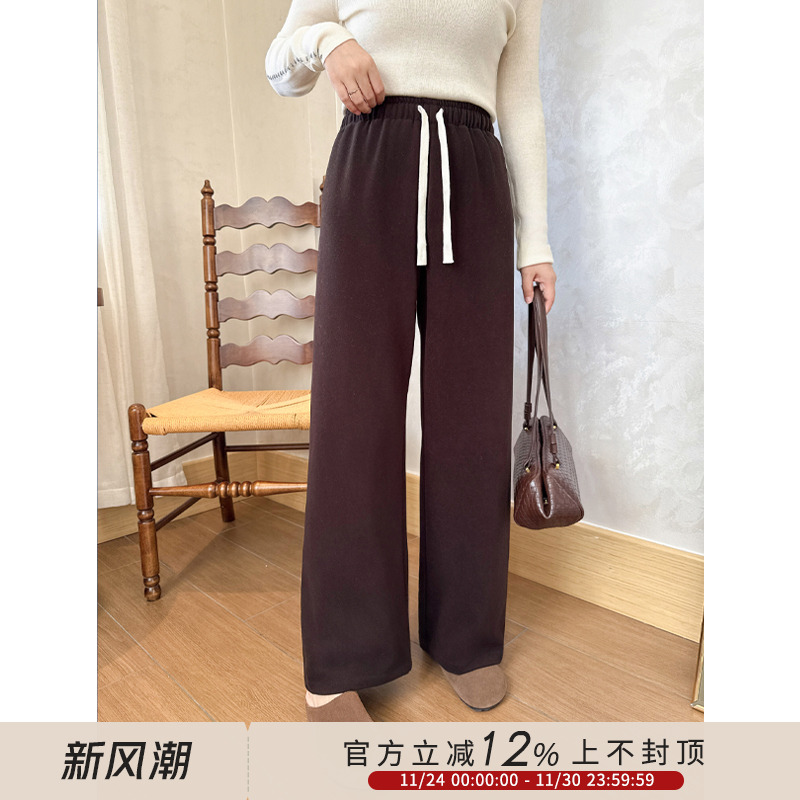 慵懒抽绳设计高腰显瘦阔腿休闲裤