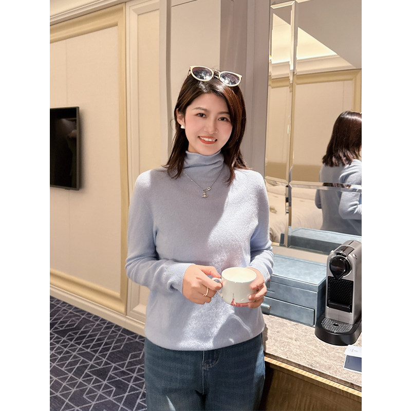 紫璐莱五彩棉花糖~基础款堆堆领羊毛羊绒打底衫女修身内搭毛衣09X