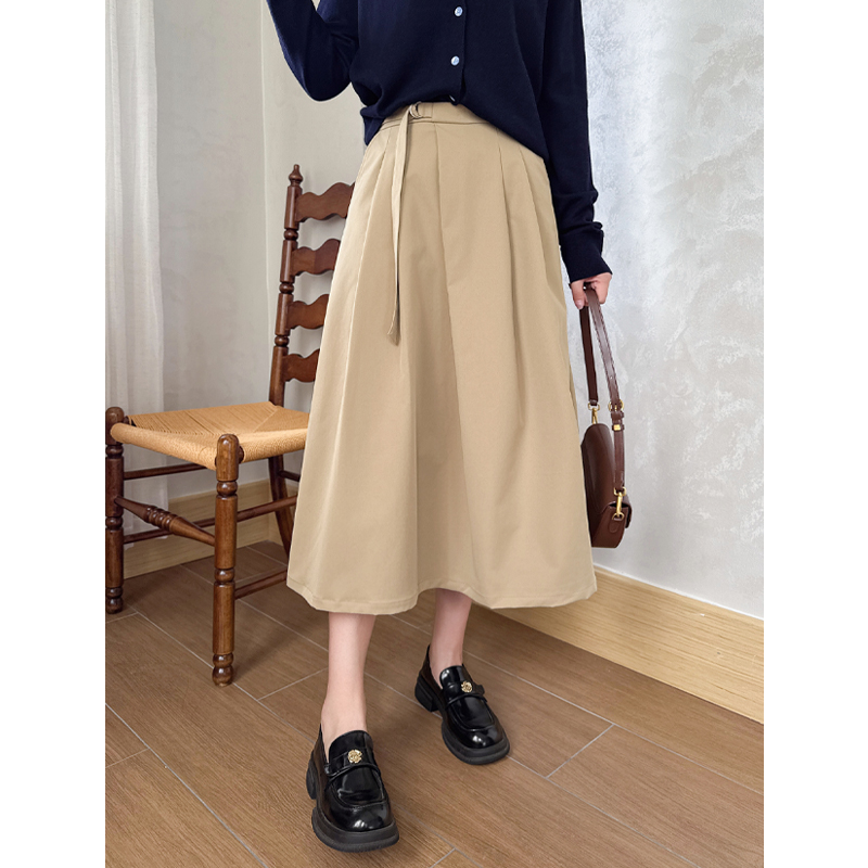 高腰显瘦百搭压褶a字伞摆半身裙