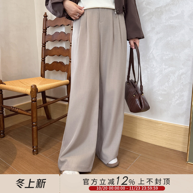 双层腰头拼接抽绳设计休闲西装裤