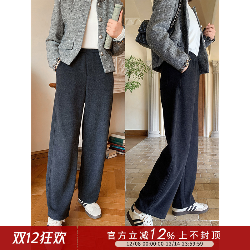 松紧腰通勤长裤窄版弯刀休闲裤