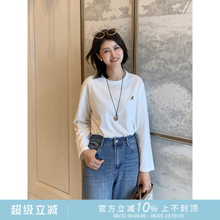 紫璐莱轻盈小鹿 825X 小鹿刺绣圆领T恤叠穿百搭休闲软糯长袖 打底衫