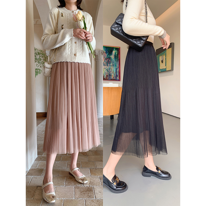 紫璐莱优雅气质网纱百褶半身裙