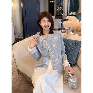 紫璐莱东方诗意 国风亭台楼阁刺绣提花流苏盘扣短外套女79X 新中式