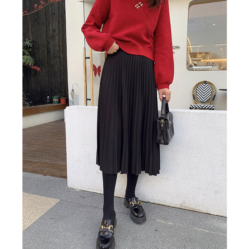 【2.2 6折福利款】经典百搭高雅气质遮肉收胯中高腰纯色百褶半裙,女装/女士精品,半身裙,淘宝优惠券,粉丝福利购,淘宝优惠卷