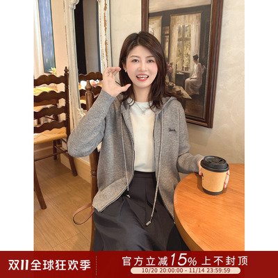 韩系百搭休闲拉链连帽针织开衫