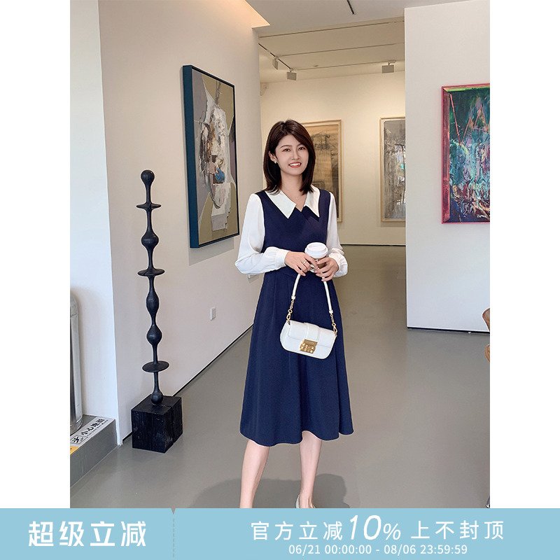 通勤气质假两件拼接连衣裙
