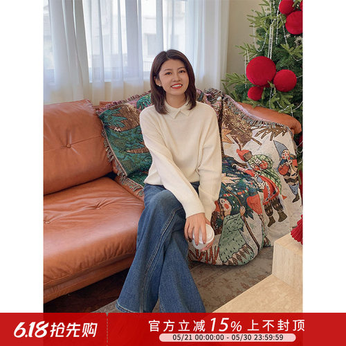 紫璐莱翻领基础款羊毛毛衣