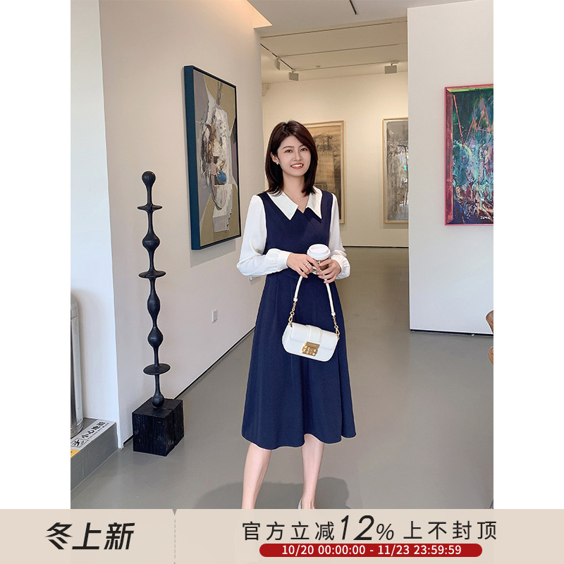 通勤气质假两件拼接连衣裙