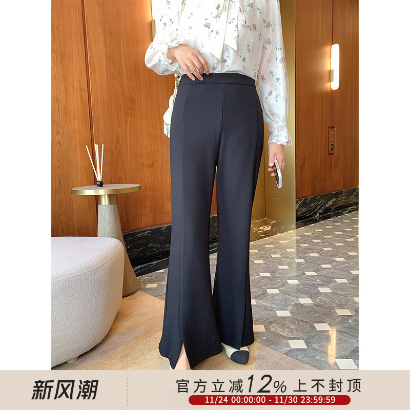 显高显瘦设计感开叉微喇裤