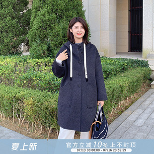 紫璐莱冬霜礼物~减龄学院风连帽抽绳中长款羊毛双面呢子大衣女30X