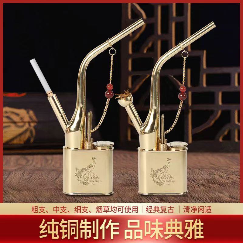 金泰纯黄铜复古老式水过滤烟壶水烟袋锅粗中细多用型水烟枪烟瓶嘴