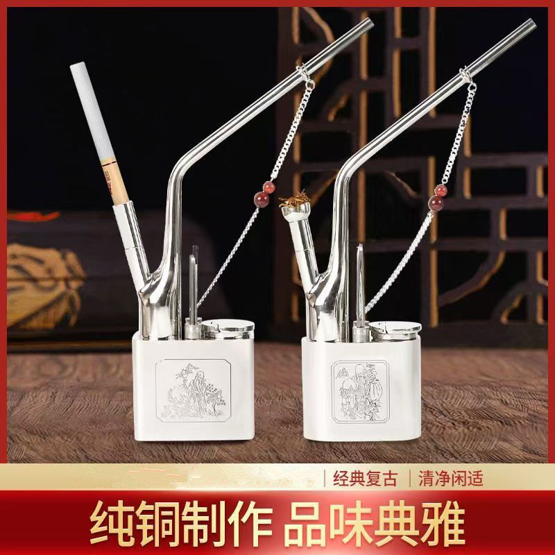 高档金泰纯白铜复古老式过滤烟壶