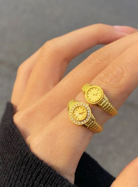 金色手表戒指女ins小众简约高颜值开口情人节礼物