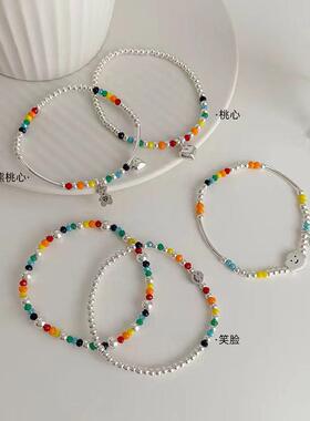 小众韩版ins可爱彩虹爱心小熊女闺蜜弹力手链