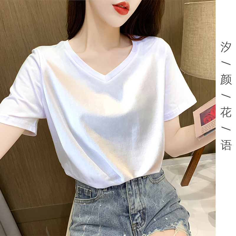 短袖t恤女宽松纯棉打底衫大码上衣2021年新款夏ins潮短款纯色半袖