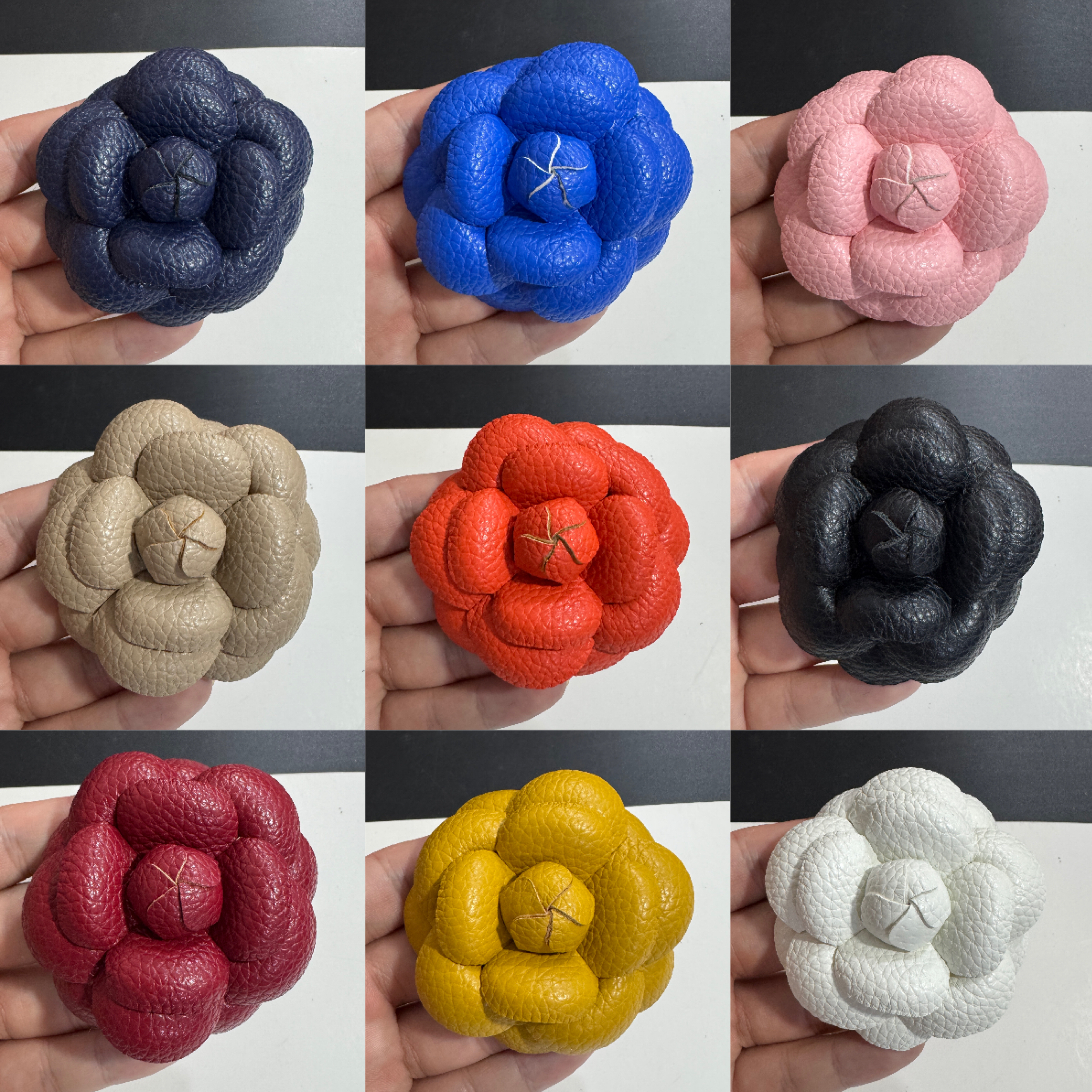 新款6.8cm56个色荔枝纹山茶花高端定型胸花发夹小香风加胸针发夹