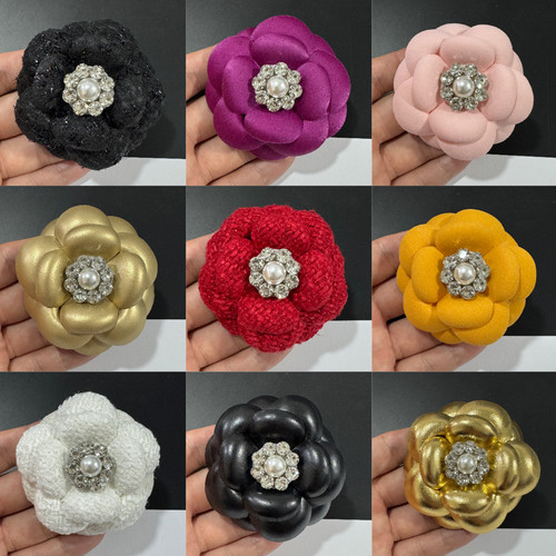全6.8cm56个色高端多种材料定型山茶花小香花饰品胸花头夹加胸针